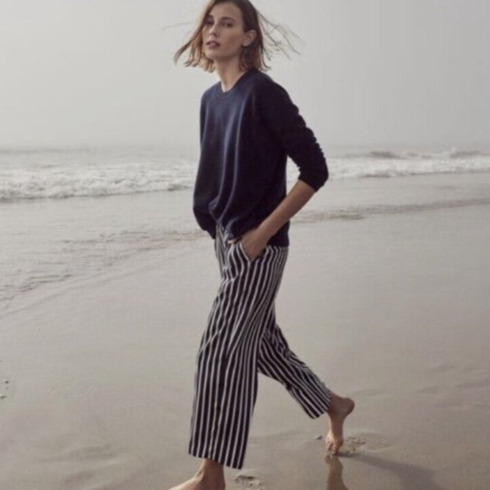 J. Crew Navy Blue & White Stripe Silky Pants Size 2
